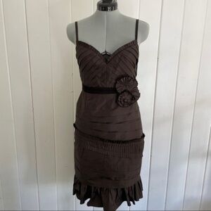 BCBGMaxazria Mahogany Silk Taffeta Pleated Ruffle Party Dress​​​​​